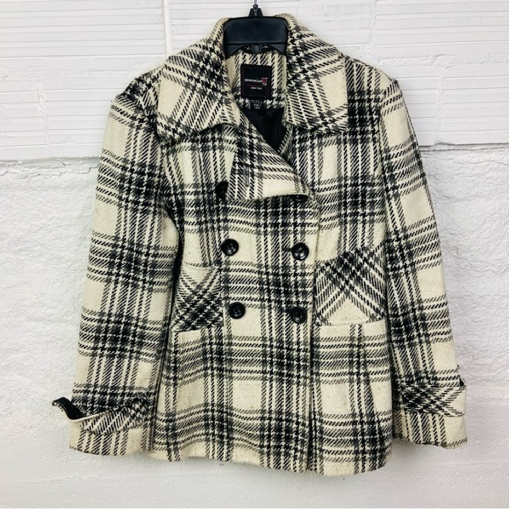 GENERATION Wear Y2K Black and cream Plaid Pea Coat size large
